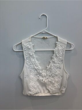 White Floral Knit Crop Top